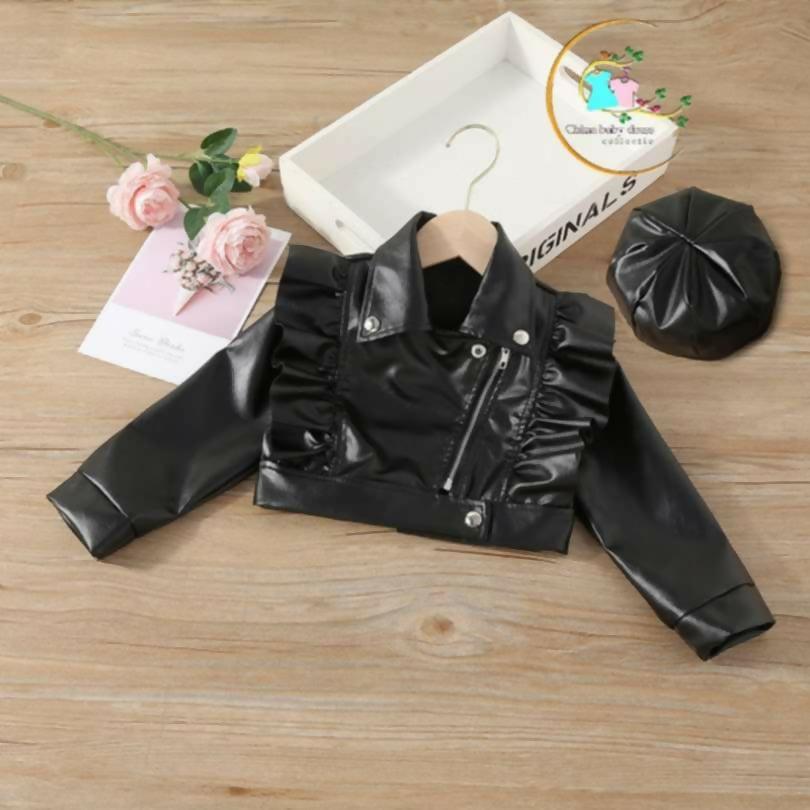 Original China Imported Black Leather Winter Jacket With Cap