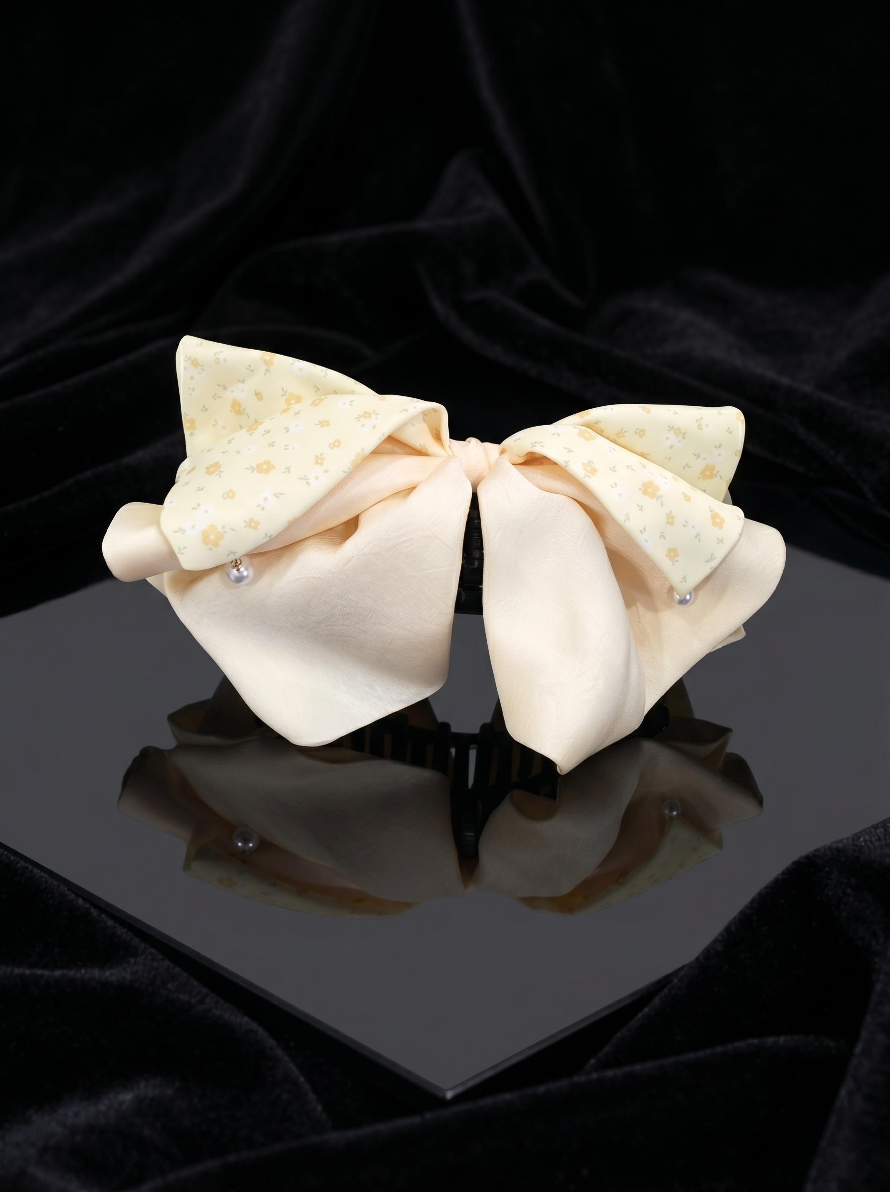 Buttercream Floral Bow Hair Clip