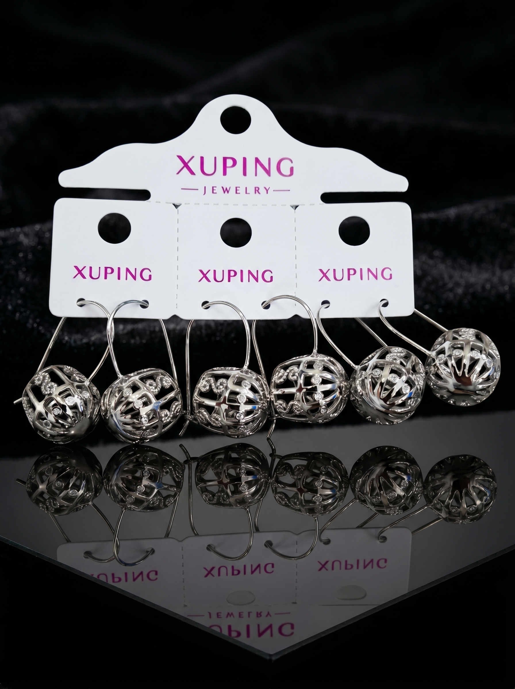 Xuping Silver Crystal Ball Hoop Earrings Set
