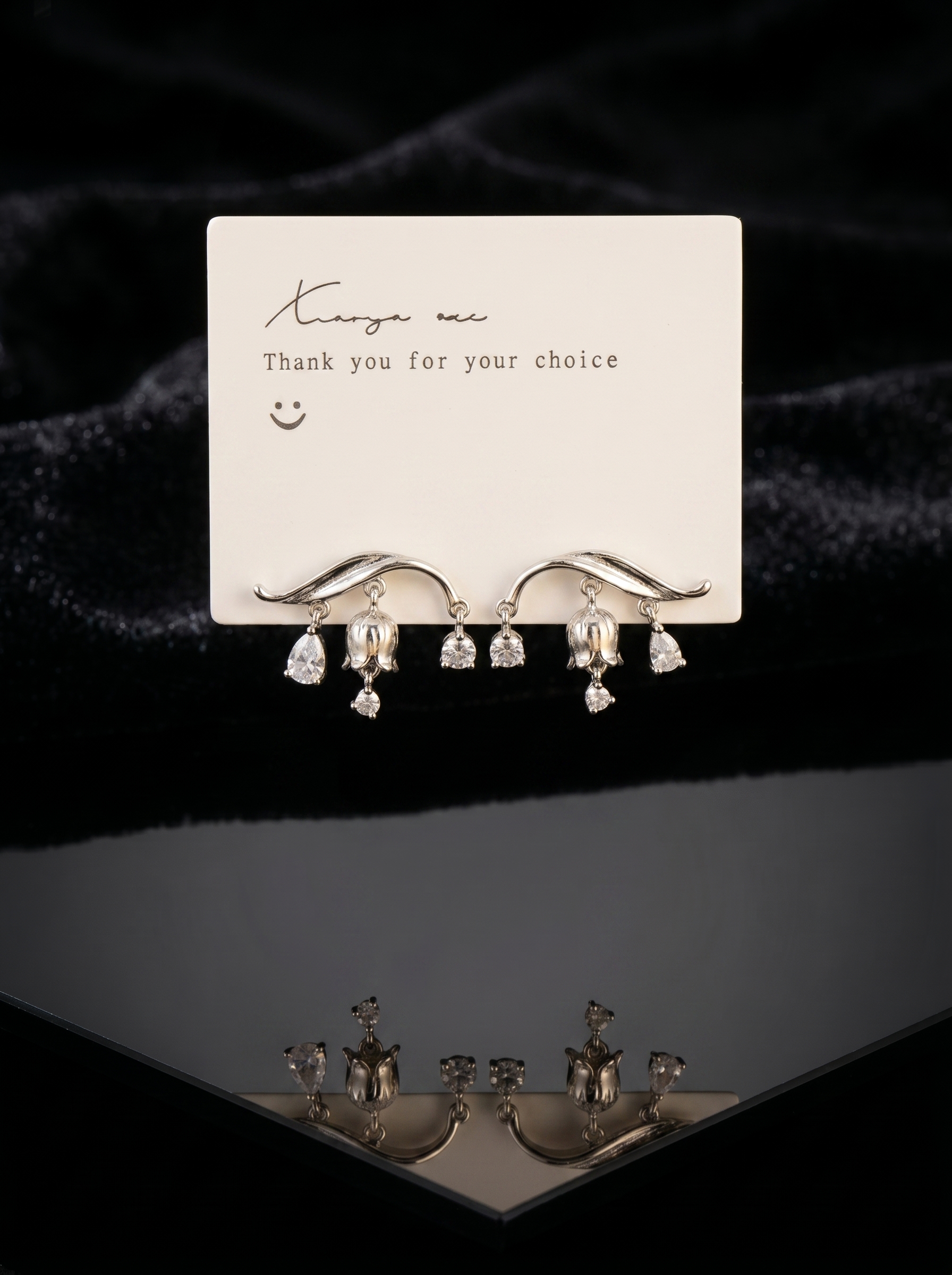 Silver Crystal Flower Drop Earrings