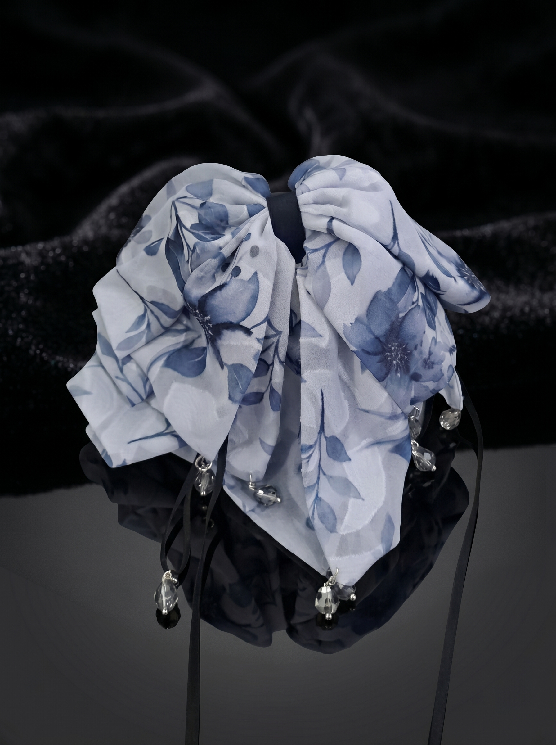 Midnight Blossom Ribbon Bow Clip